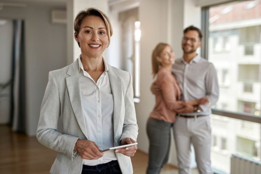 Letting agents helping to find ideal rentals home for a newly wed couple